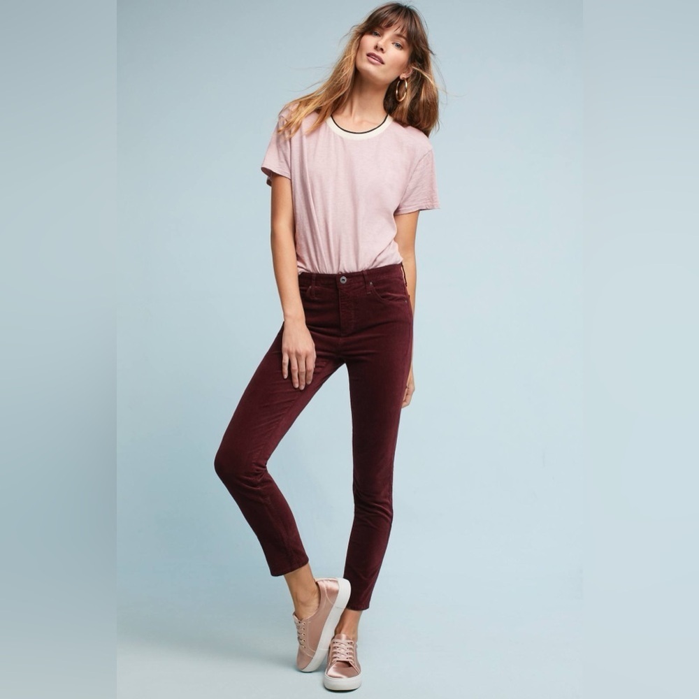 AG Merlot Velvet Stevie Slim Straight Pants, Size 30